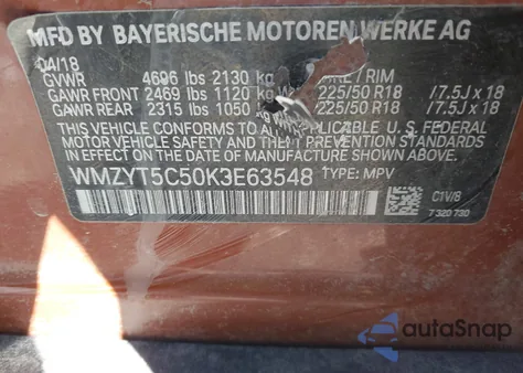 2019 Mini Countryman Cooper S из США, поврежденный, VIN WMZYT5C50K3E63548